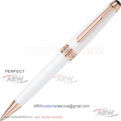 ARW Copy Montblanc Meisterstück White And Rose Gold Clip Classique Ballpoint Pen